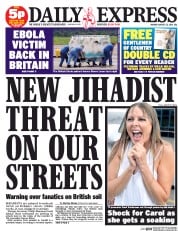 Daily Express (UK) Newspaper Front Page for 25 August 2014