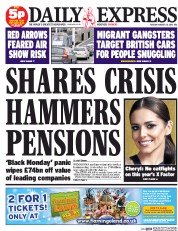 Daily Express Newspaper Front Page (UK) for 25 August 2015