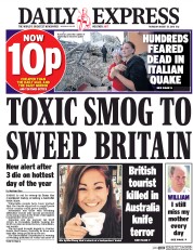 Daily Express (UK) Newspaper Front Page for 25 August 2016
