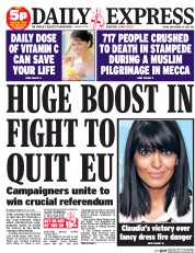 Daily Express (UK) Newspaper Front Page for 25 September 2015