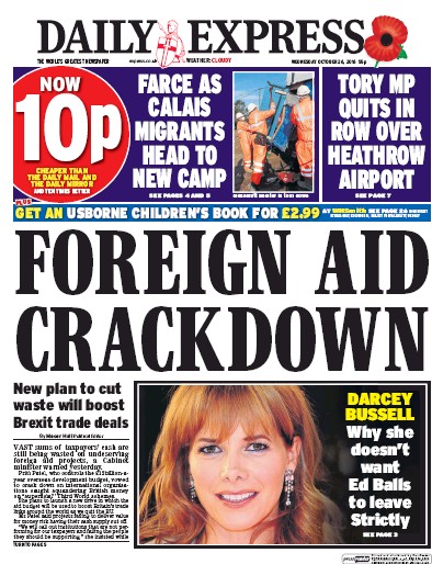 Daily Express Newspaper Front Page (UK) for 26 October 2016