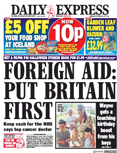 Daily Express Newspaper Front Page (UK) for 26 October 2017