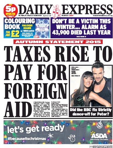 Daily Express Newspaper Front Page (UK) for 26 November 2015