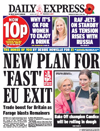 Daily Express Newspaper Front Page (UK) for 27 October 2016