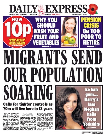 Daily Express Newspaper Front Page (UK) for 27 October 2017