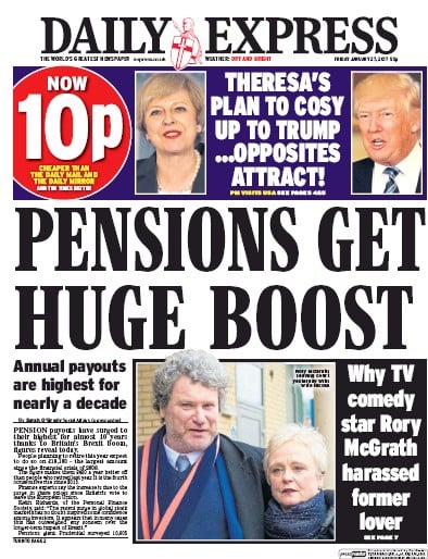 Daily Express Newspaper Front Page (UK) for 27 January 2017