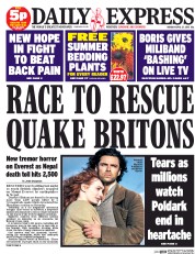 Daily Express (UK) Newspaper Front Page for 27 April 2015