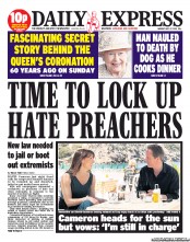 Daily Express Newspaper Front Page (UK) for 27 May 2013