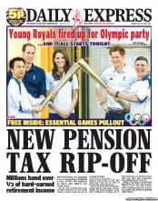 Daily Express (UK) Newspaper Front Page for 27 July 2012