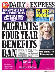 Daily Express Newspaper Front Page (UK) for 28 November 2014