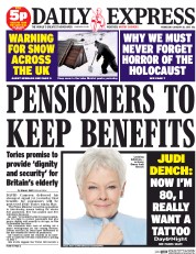 Daily Express (UK) Newspaper Front Page for 28 January 2015