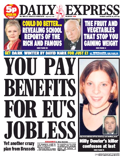 Daily Express Newspaper Front Page (UK) for 28 January 2016