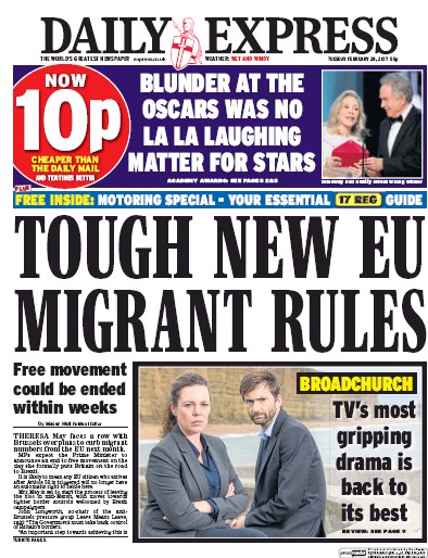 Daily Express Newspaper Front Page (UK) for 28 February 2017