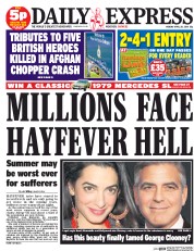Daily Express Newspaper Front Page (UK) for 28 April 2014