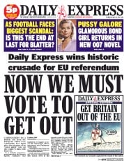 Daily Express (UK) Newspaper Front Page for 28 May 2015