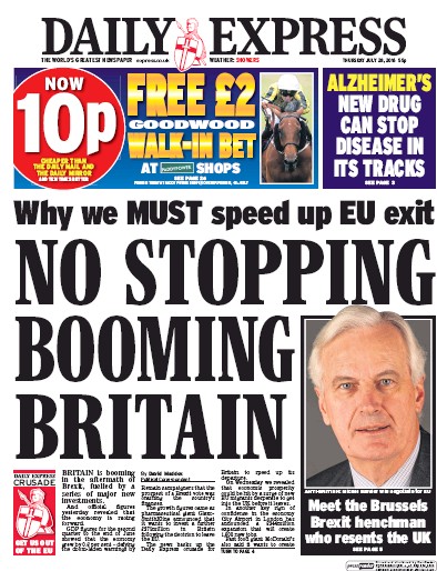 Daily Express Newspaper Front Page (UK) for 28 July 2016