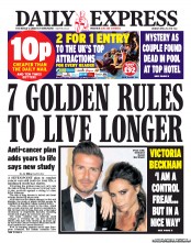 Daily Express (UK) Newspaper Front Page for 29 April 2013