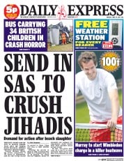Daily Express Newspaper Front Page (UK) for 29 June 2015