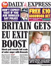 Daily Express Newspaper Front Page (UK) for 29 July 2015