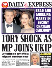 Daily Express (UK) Newspaper Front Page for 29 August 2014