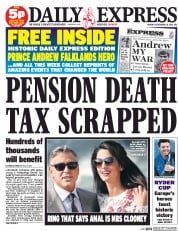 Daily Express Newspaper Front Page (UK) for 29 September 2014