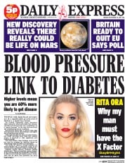 Daily Express (UK) Newspaper Front Page for 29 September 2015