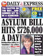 Daily Express (UK) Newspaper Front Page for 2 March 2015