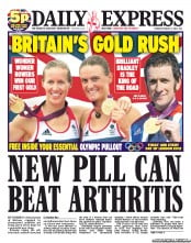 Daily Express (UK) Newspaper Front Page for 2 August 2012