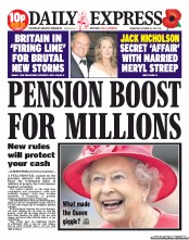Daily Express Newspaper Front Page (UK) for 30 October 2013