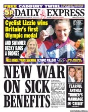 Daily Express Newspaper Front Page (UK) for 30 July 2012