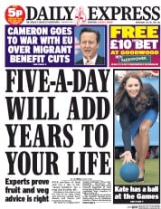 Daily Express Newspaper Front Page (UK) for 30 July 2014
