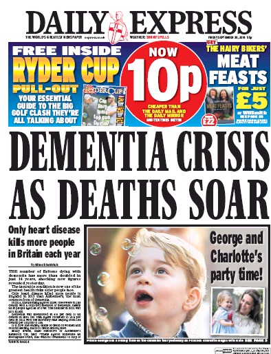 Daily Express Newspaper Front Page (UK) for 30 September 2016