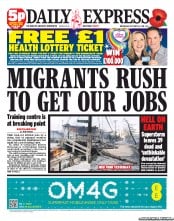 Daily Express (UK) Newspaper Front Page for 31 October 2012