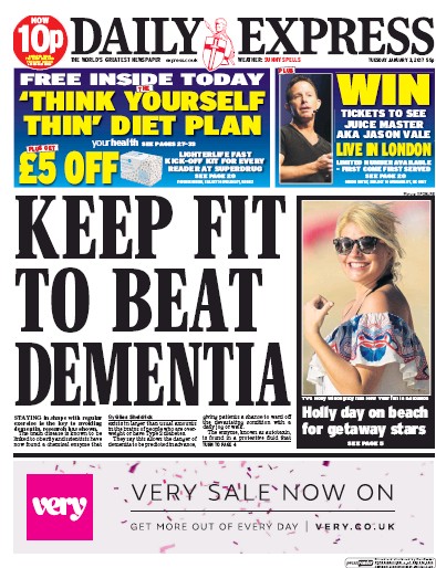 Daily Express Newspaper Front Page (UK) for 3 January 2017
