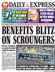 Daily Express Newspaper Front Page (UK) for 3 February 2014