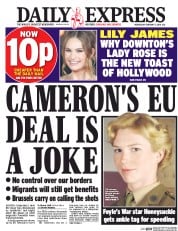 Daily Express (UK) Newspaper Front Page for 3 February 2016