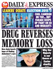 Daily Express (UK) Newspaper Front Page for 3 April 2015