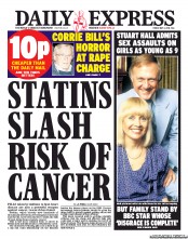 Daily Express (UK) Newspaper Front Page for 3 May 2013