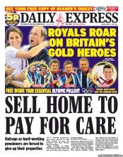 Daily Express Newspaper Front Page (UK) for 3 August 2012