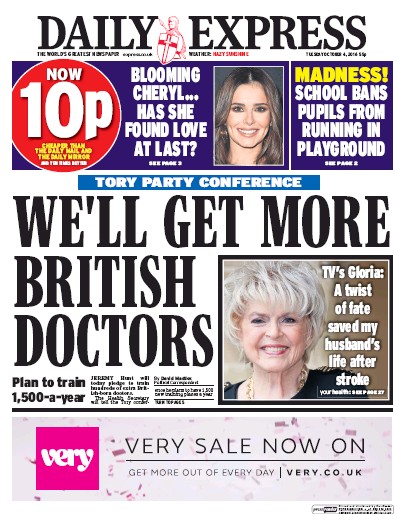 Daily Express Newspaper Front Page (UK) for 4 October 2016