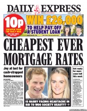 Daily Express (UK) Newspaper Front Page for 4 February 2013