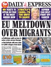 Daily Express (UK) Newspaper Front Page for 4 September 2015