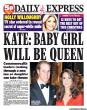 Daily Express (UK) Newspaper Front Page for 5 December 2012