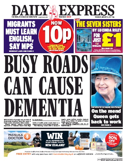 Daily Express Newspaper Front Page (UK) for 5 January 2017