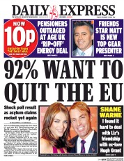 Daily Express (UK) Newspaper Front Page for 5 February 2016