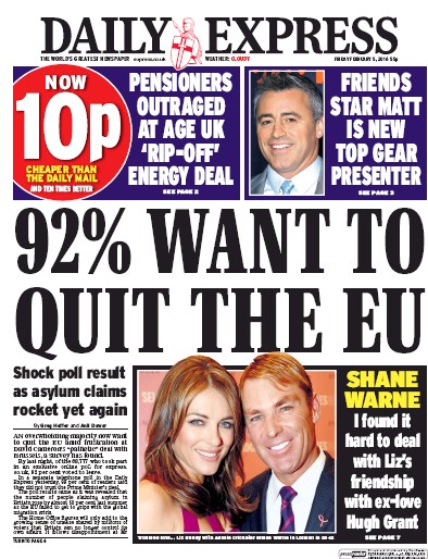 Daily Express Newspaper Front Page (UK) for 5 February 2016