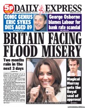 Daily Express (UK) Newspaper Front Page for 5 July 2012
