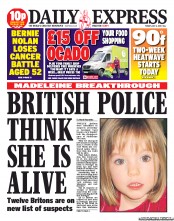 Daily Express Newspaper Front Page (UK) for 5 July 2013