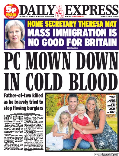 Daily Express Newspaper Front Page (UK) for 6 October 2015