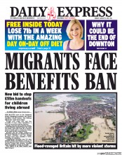 Daily Express Newspaper Front Page (UK) for 6 January 2014